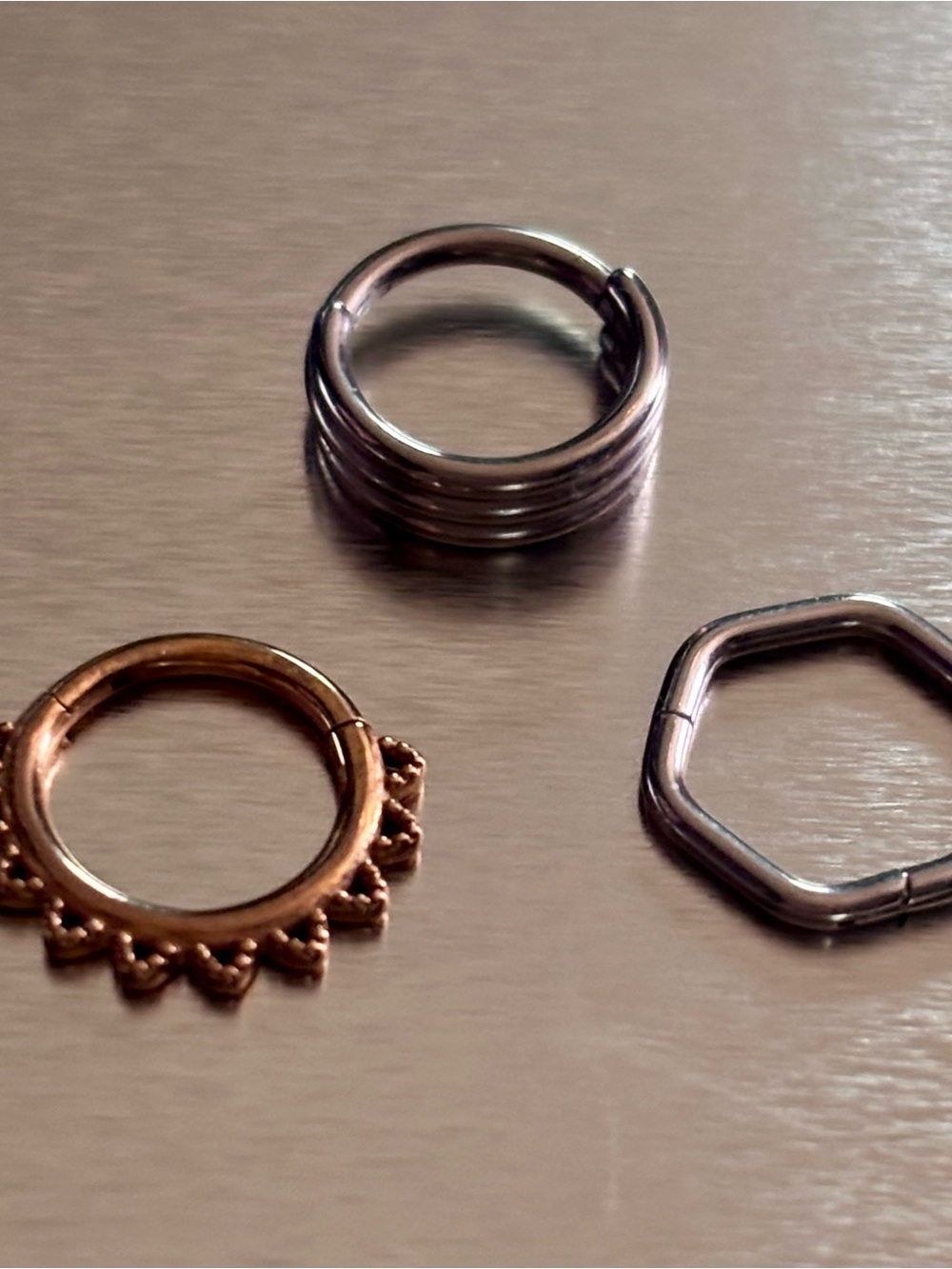 Rose Gold plated and Stainless Steel hinged clickers 3 - 16G 8mm segment rings